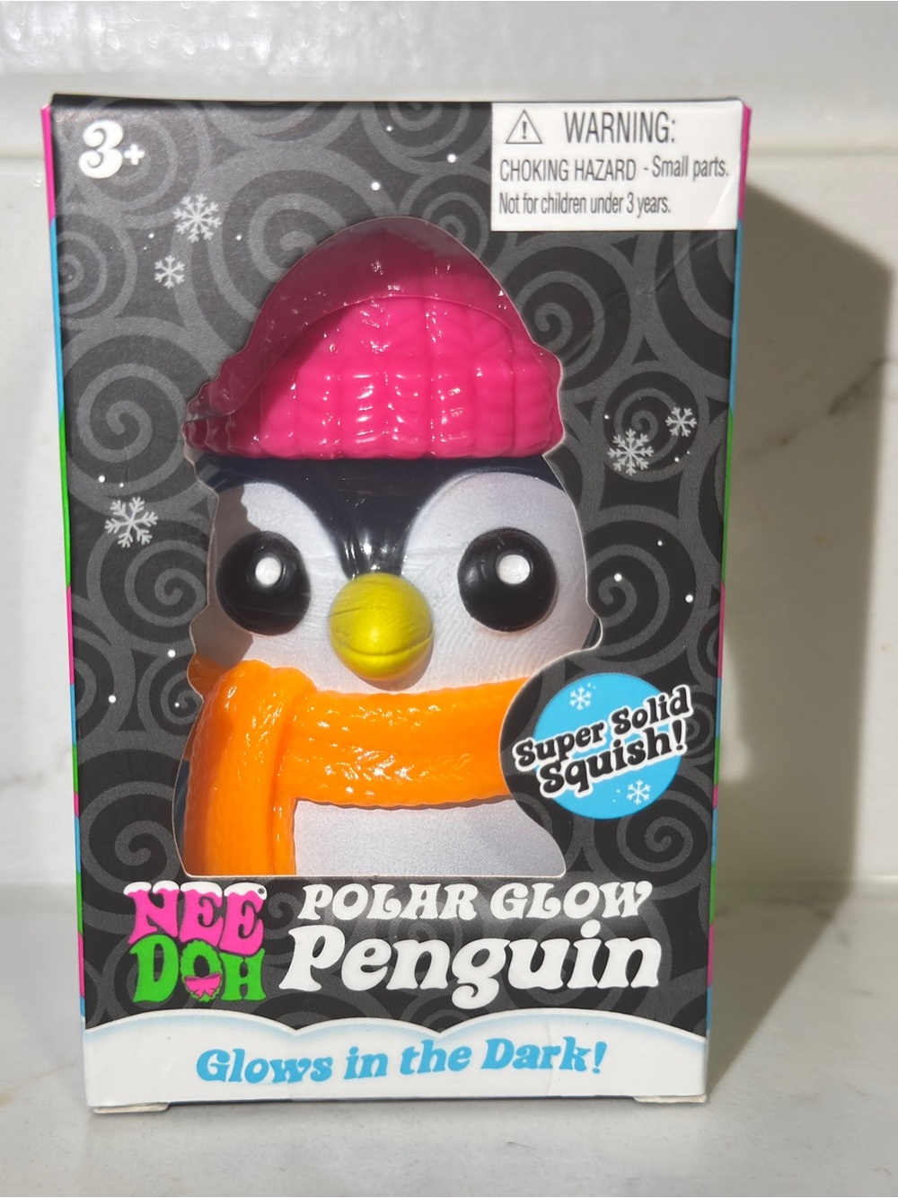 NEE DOH Polar Glow Penguin Plush Squishy - Pink Hat & Orange Scarf
